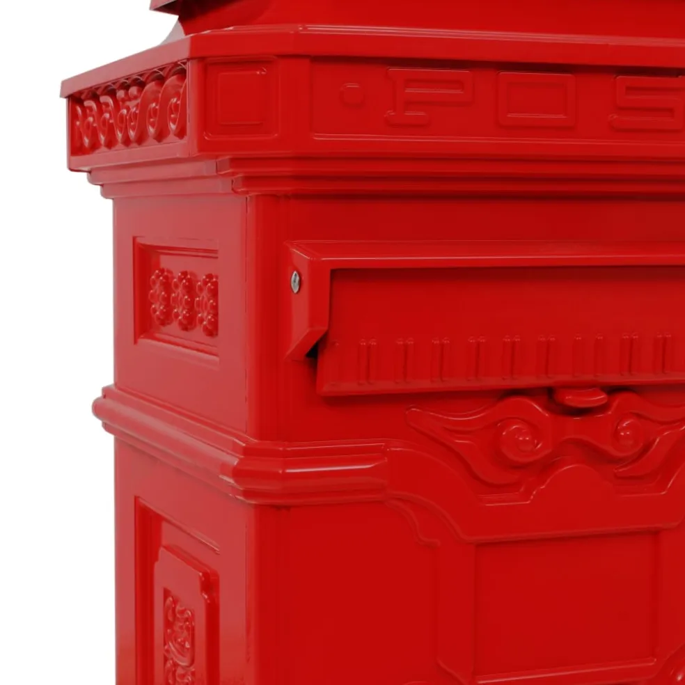 vidaXL Pilaar brievenbus vintage stijl roestbestendig aluminium rood