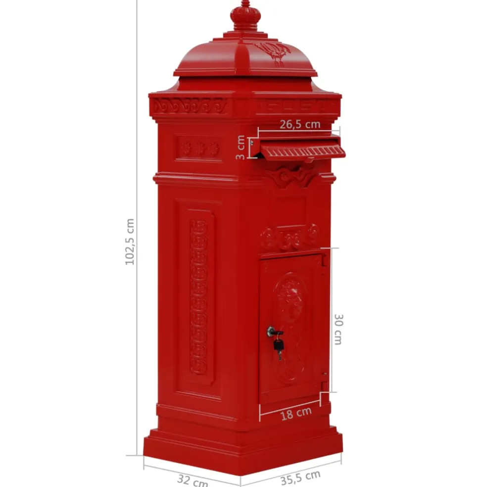 vidaXL Pilaar brievenbus vintage stijl roestbestendig aluminium rood