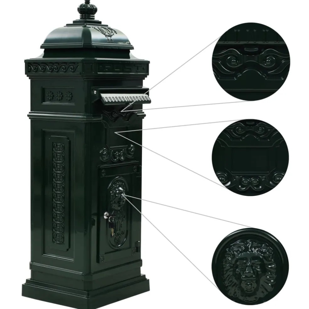 vidaXL Pilaar brievenbus vintage stijl roestbestendig aluminium groen