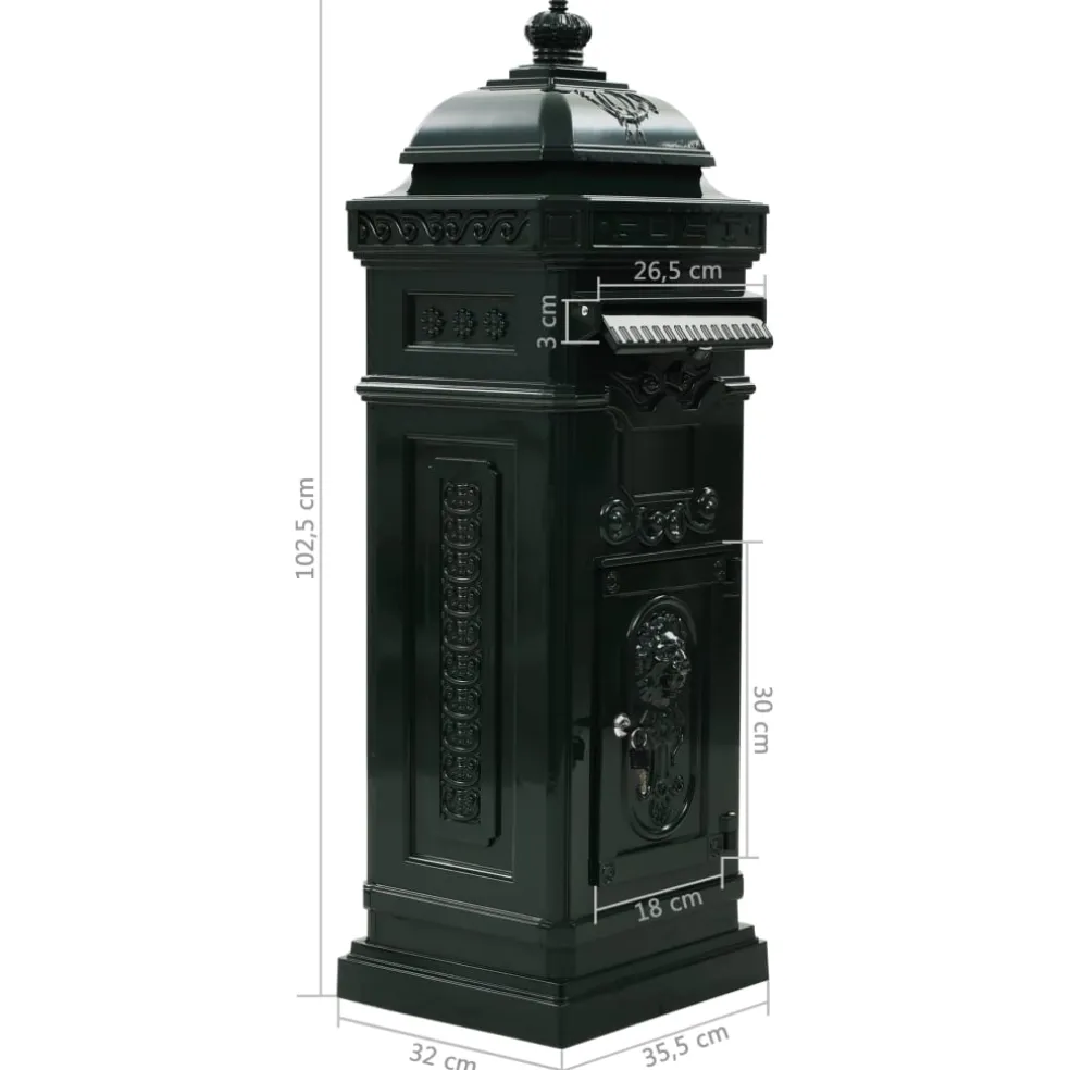 vidaXL Pilaar brievenbus vintage stijl roestbestendig aluminium groen