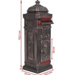 vidaXL Pilaar brievenbus vintage stijl roestbestendig aluminium brons