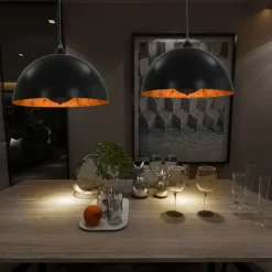 vidaXL Plafondlampen 2 st halfrond E27 40 cm zwart en goudkleurig