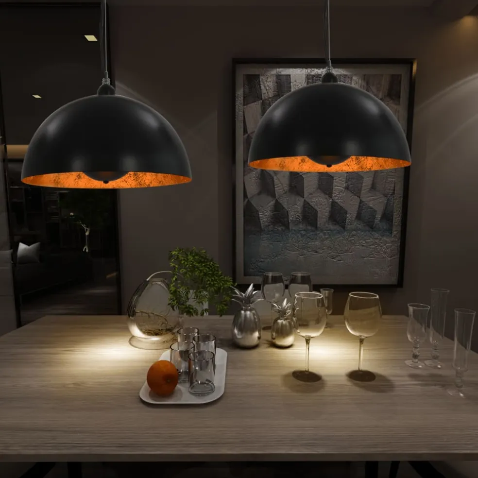 vidaXL Plafondlampen 2 st halfrond E27 40 cm zwart en goudkleurig