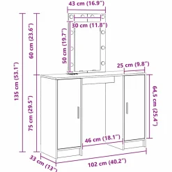 vidaXL Plafondtafel Lichtgrijs 102 x 33 x 135 cm Bewerkt hout