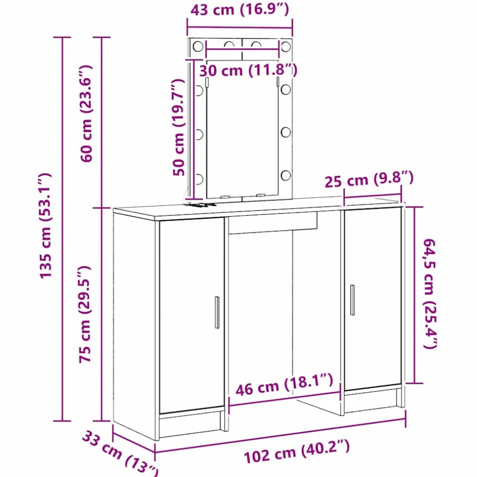 vidaXL Plafondtafel Lichtgrijs 102 x 33 x 135 cm Bewerkt hout