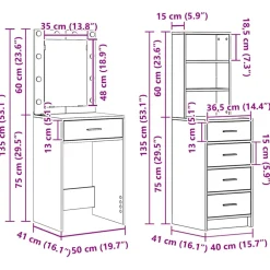 vidaXL Plafondtafel 2 st Grijs 50 x 41 x 135 cm Bewerkt hout