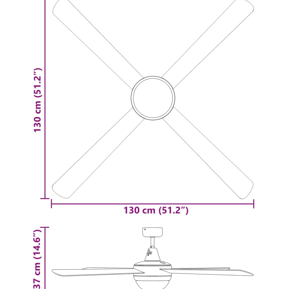 vidaXL Plafondventilator met licht en afstandsbediening Ø 130 cm Wit