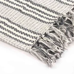 vidaXL Plaid strepen 125x150 cm katoen grijs en wit