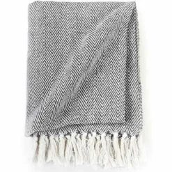 vidaXL Plaid visgraat 125x150 cm katoen marineblauw