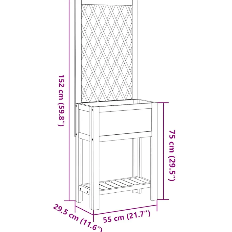 vidaXL Plantenbak met latwerk en schap 55x29,5x152 cm acaciahout