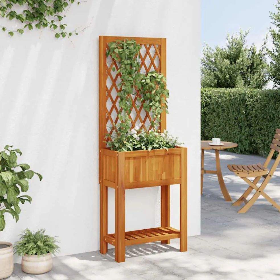 vidaXL Plantenbak met latwerk en schap 55x29,5x152 cm acaciahout