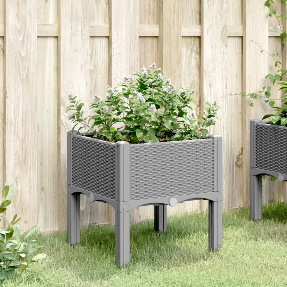 vidaXL Plantenbak met poten 40x40x42 cm polypropeen lichtgrijs