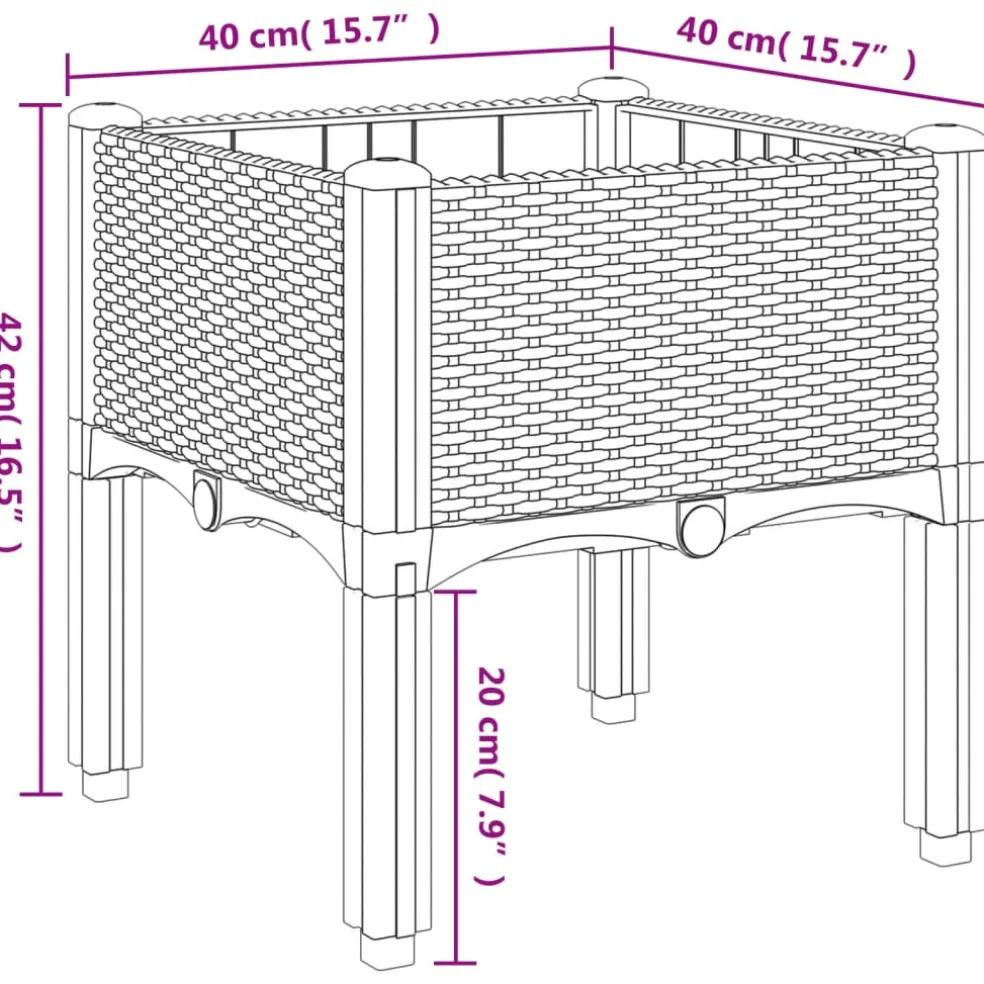 vidaXL Plantenbak met poten 40x40x42 cm polypropeen lichtgrijs