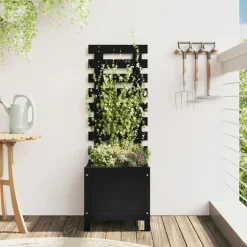 vidaXL Plantenbak met rek 39x39,5x114 cm massief grenenhout zwart