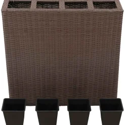 vidaXL Plantenbak verhoogd met 4 potten poly rattan bruin