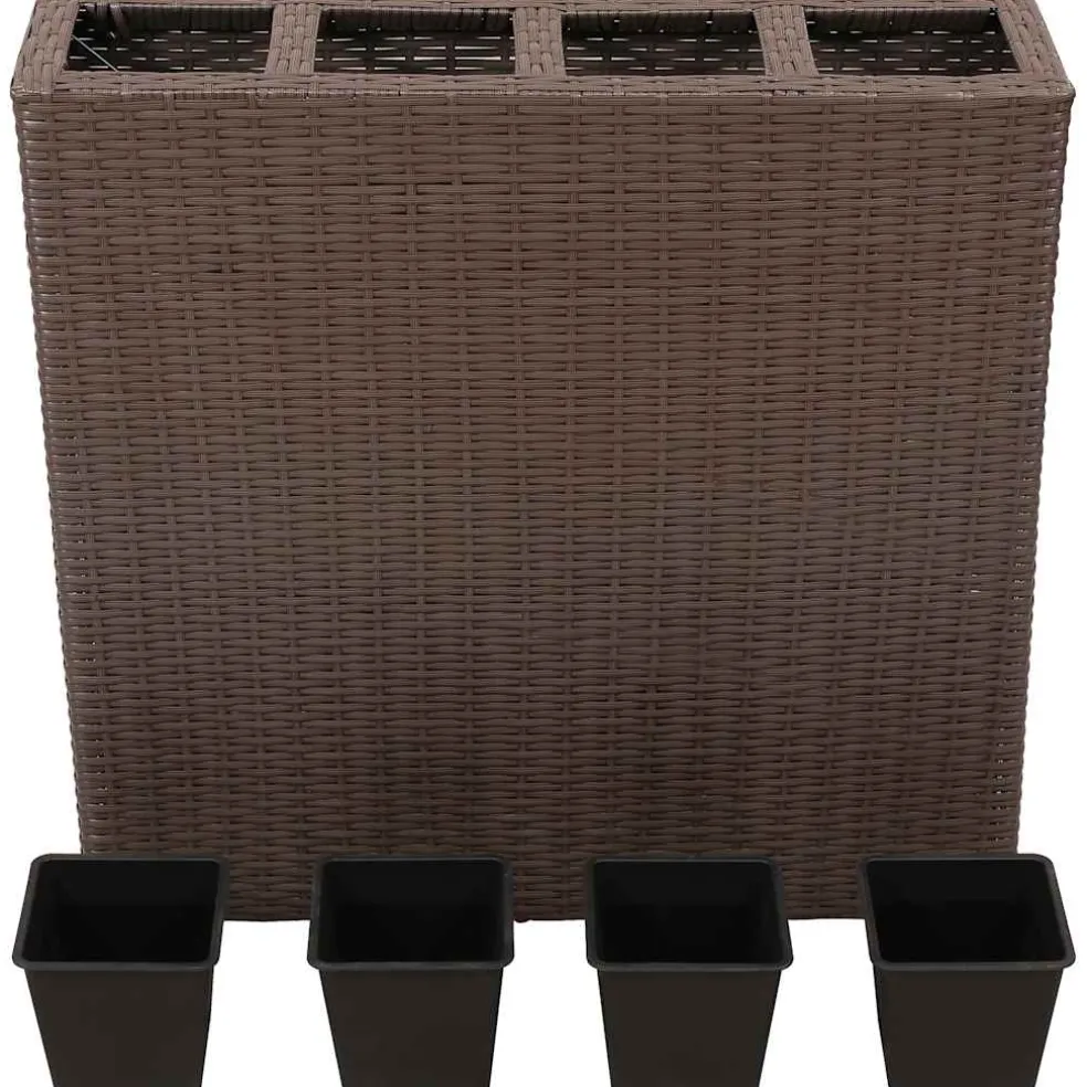 vidaXL Plantenbak verhoogd met 4 potten poly rattan bruin