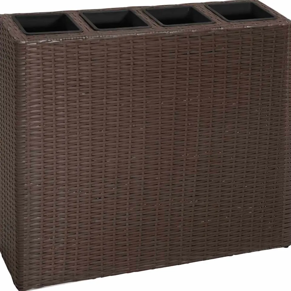 vidaXL Plantenbak verhoogd met 4 potten poly rattan bruin