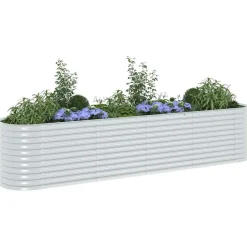 vidaXL Plantenbak verhoogd 400x80x81 cm gegalvaniseerd staal zilver