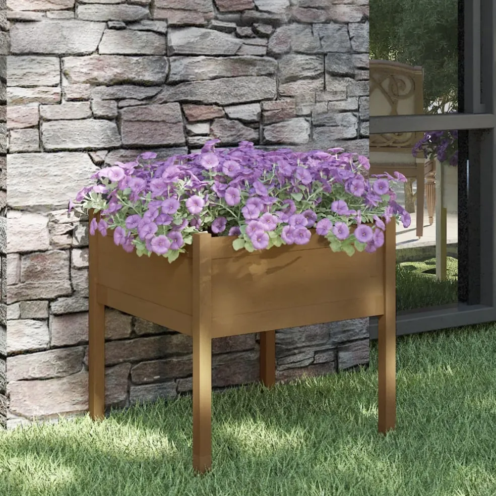 vidaXL Plantenbak 70x70x70 cm massief grenenhout honingbruin