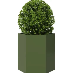 vidaXL Plantenbak zeshoek 46x40x45 cm staal olijfgroen