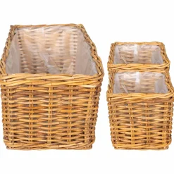 vidaXL Plantenmand met opslag GENDT 3 st Natuurlijk Bruin Kubu Rattan