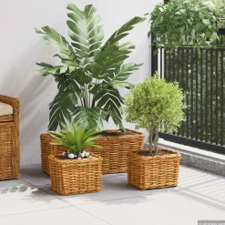 vidaXL Plantenmand met opslag GENDT 3 st Natuurlijk Bruin Kubu Rattan