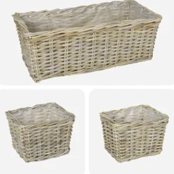 vidaXL Plantenmand met opslag GENDT 3 st Natuurlijk grijs Kubu Rattan