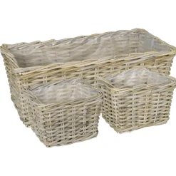 vidaXL Plantenmand met opslag GENDT 3 st Natuurlijk grijs Kubu Rattan