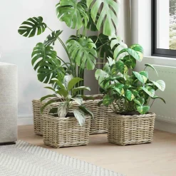 vidaXL Plantenmand met opslag GENDT 3 st Natuurlijk grijs Kubu Rattan