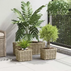 vidaXL Plantenmand met opslag GENDT 3 st Natuurlijk grijs Kubu Rattan