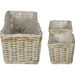 vidaXL Plantenmand met opslag GENDT 3 st Natuurlijk grijs Kubu Rattan