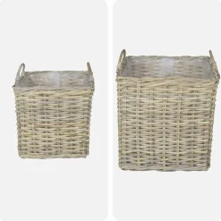 vidaXL Plantenmand met opslag GENDT 2 st Natuurlijk grijs Kubu Rattan