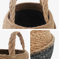 vidaXL Plantenpot met handvatten Zwart Ø 22 x 20 cm 100% Zeegras