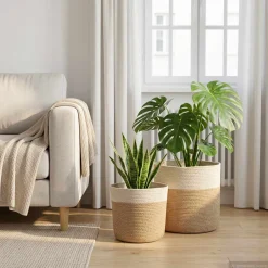 vidaXL Plantenpot Set 2 st Natuurlijk en Wit Ø 28 x 28 cm