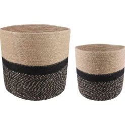 vidaXL Plantenpot Set 2 st Naturel en Zwart Ø 28 x 28 cm