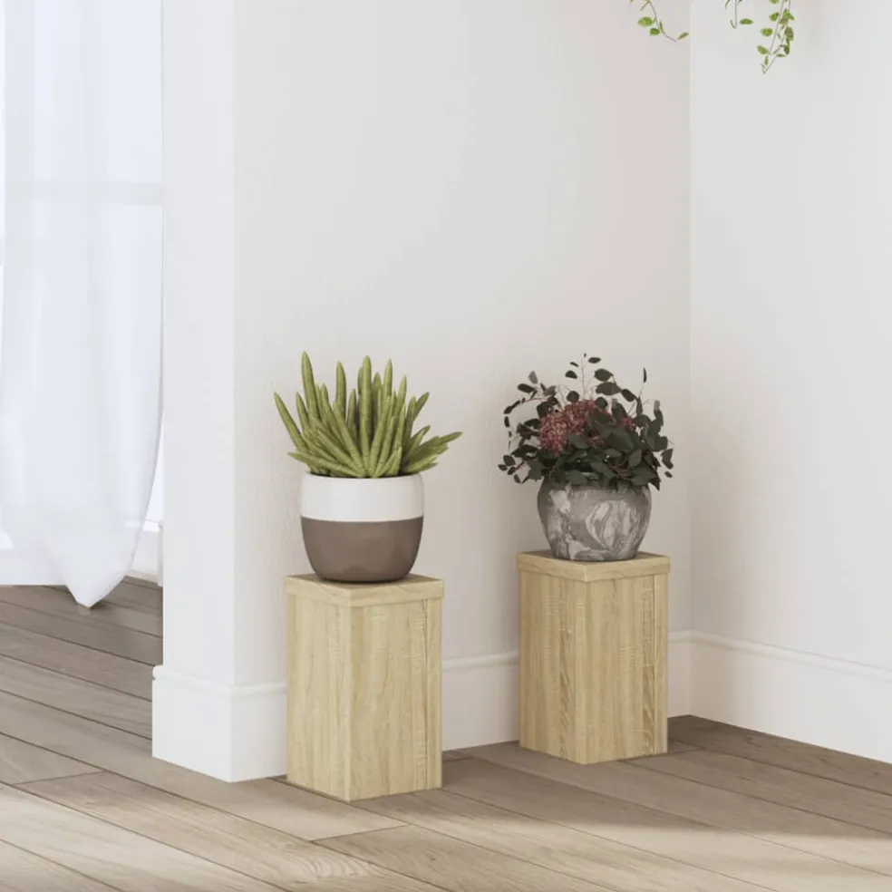 vidaXL Plantenstandaard 2 st Sonoma Eiken 10 x 10 x 18 cm Bewerkt hout