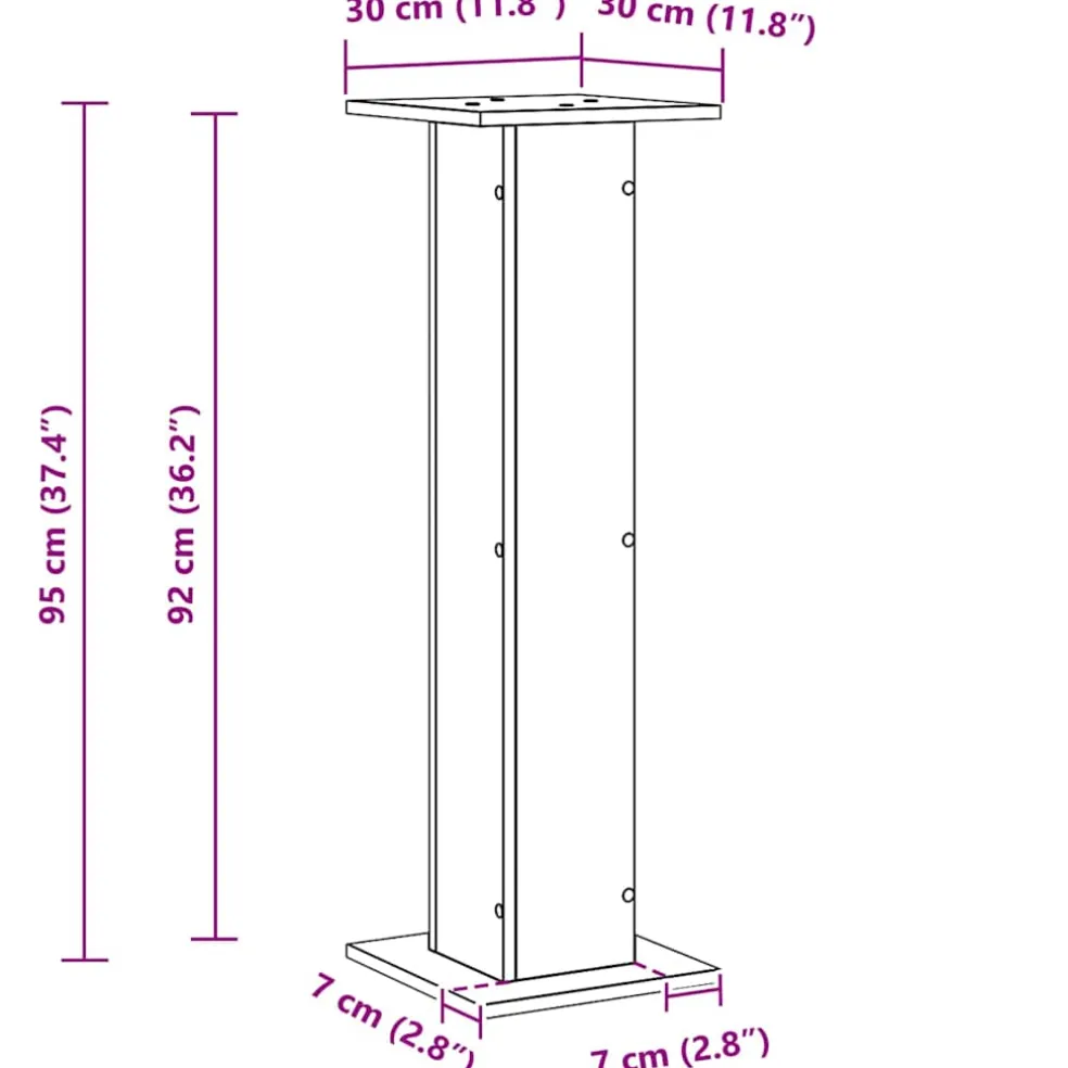 vidaXL Plantenstandaard 2 st Zwart Eiken 30 x 30 x 95 cm Bewerkt hout