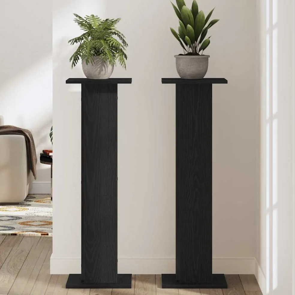 vidaXL Plantenstandaard 2 st Zwart Eiken 30 x 30 x 95 cm Bewerkt hout
