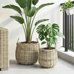 vidaXL Plantermand met opslag GENDT 2 st Natuurlijk grijs Kubu Rattan