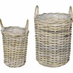 vidaXL Plantmand met opslag GENDT 2 st Natuurlijk grijs Kubu Rattan