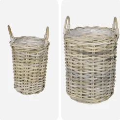 vidaXL Plantmand met opslag GENDT 2 st Natuurlijk grijs Kubu Rattan