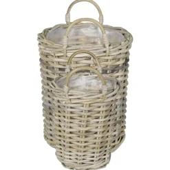 vidaXL Plantmand met opslag GENDT 2 st Natuurlijk grijs Kubu Rattan