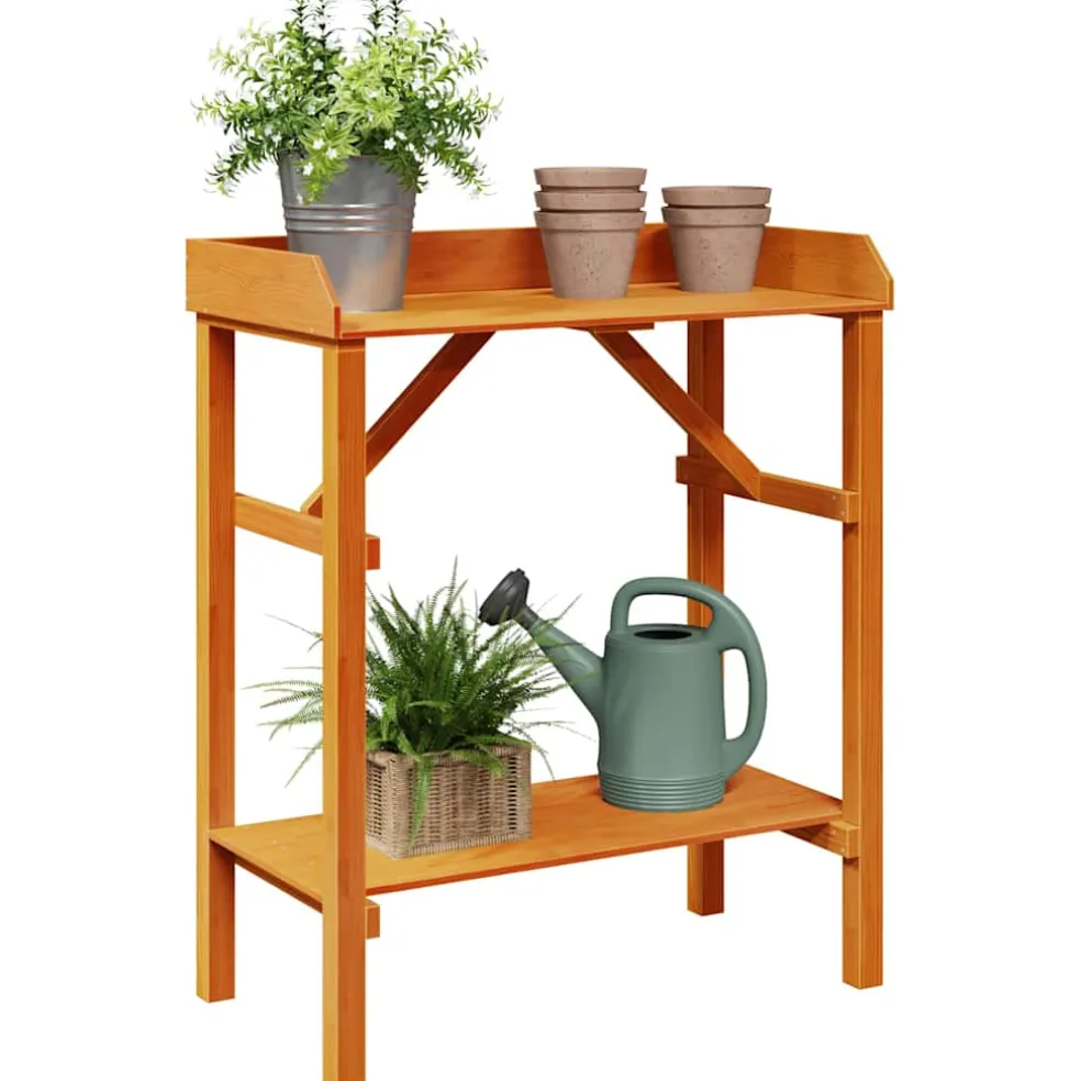 vidaXL Planttafel met plank Bruin 75 x 40 x 90 cm Massief grenenhout