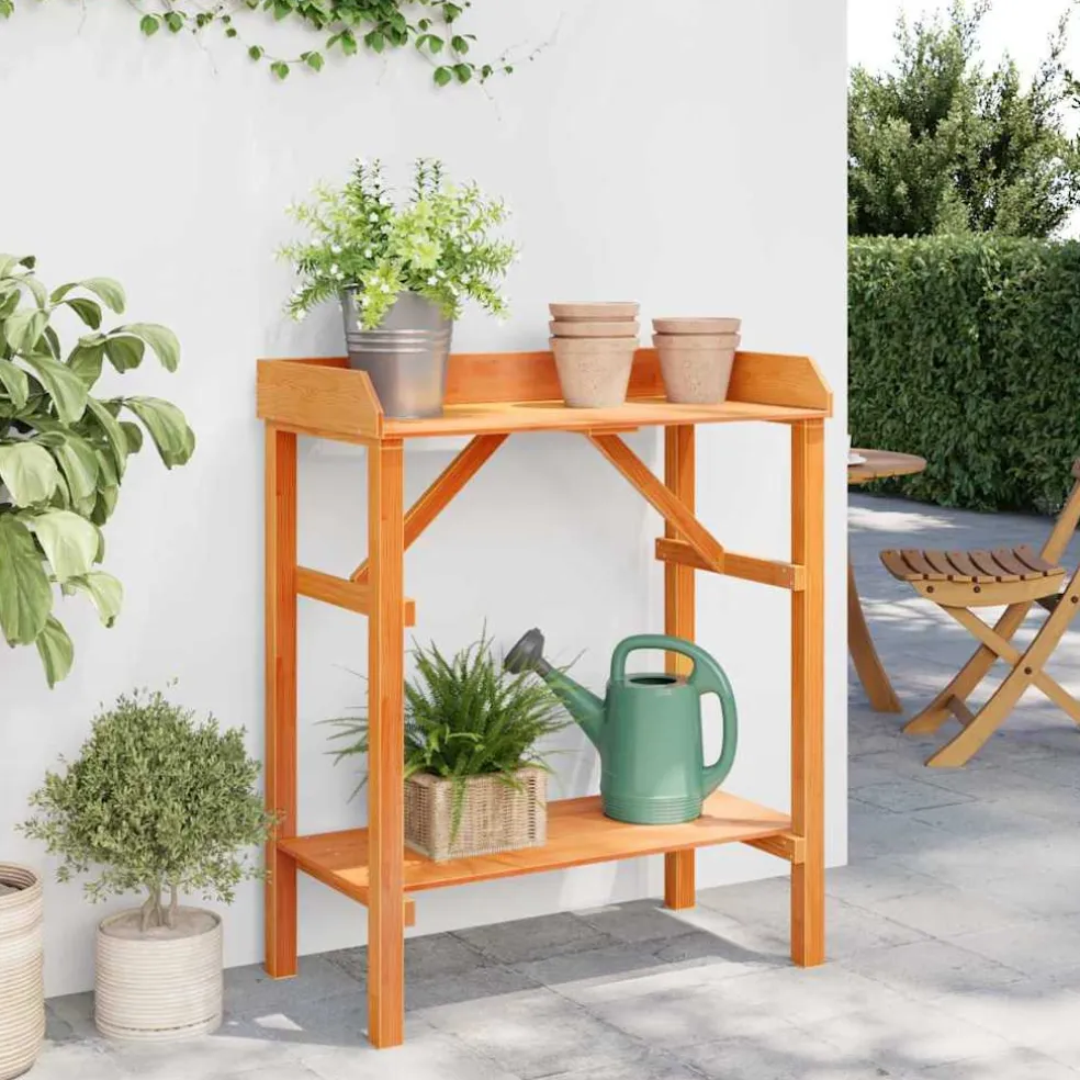 vidaXL Planttafel met plank Bruin 75 x 40 x 90 cm Massief grenenhout