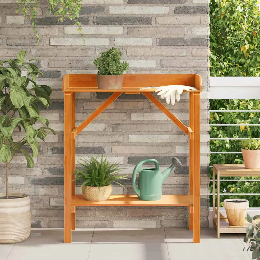 vidaXL Planttafel met plank Bruin 75 x 40 x 90 cm Massief grenenhout