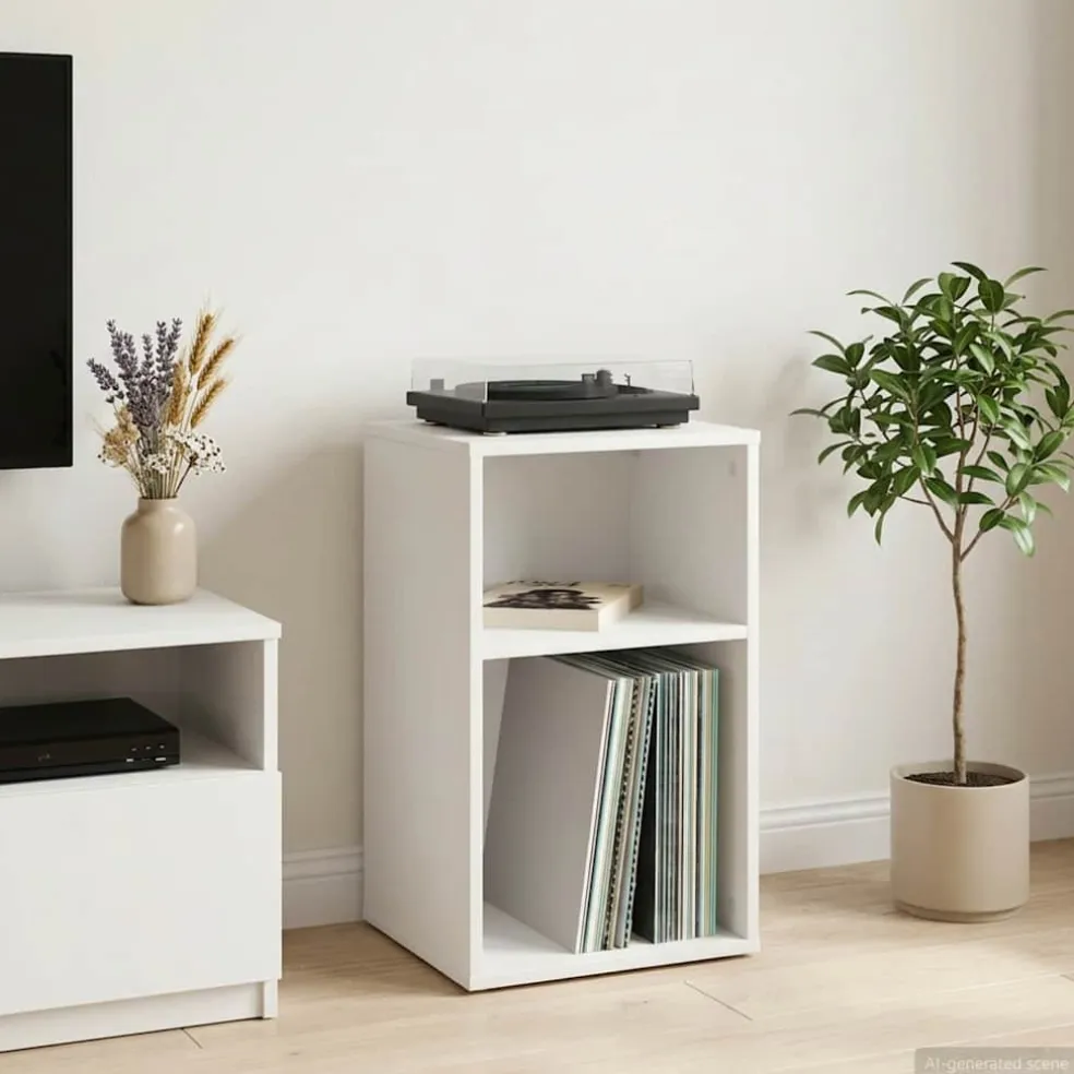 vidaXL Platenkast Wit 38 x 33 x 61 cm Bewerkt hout