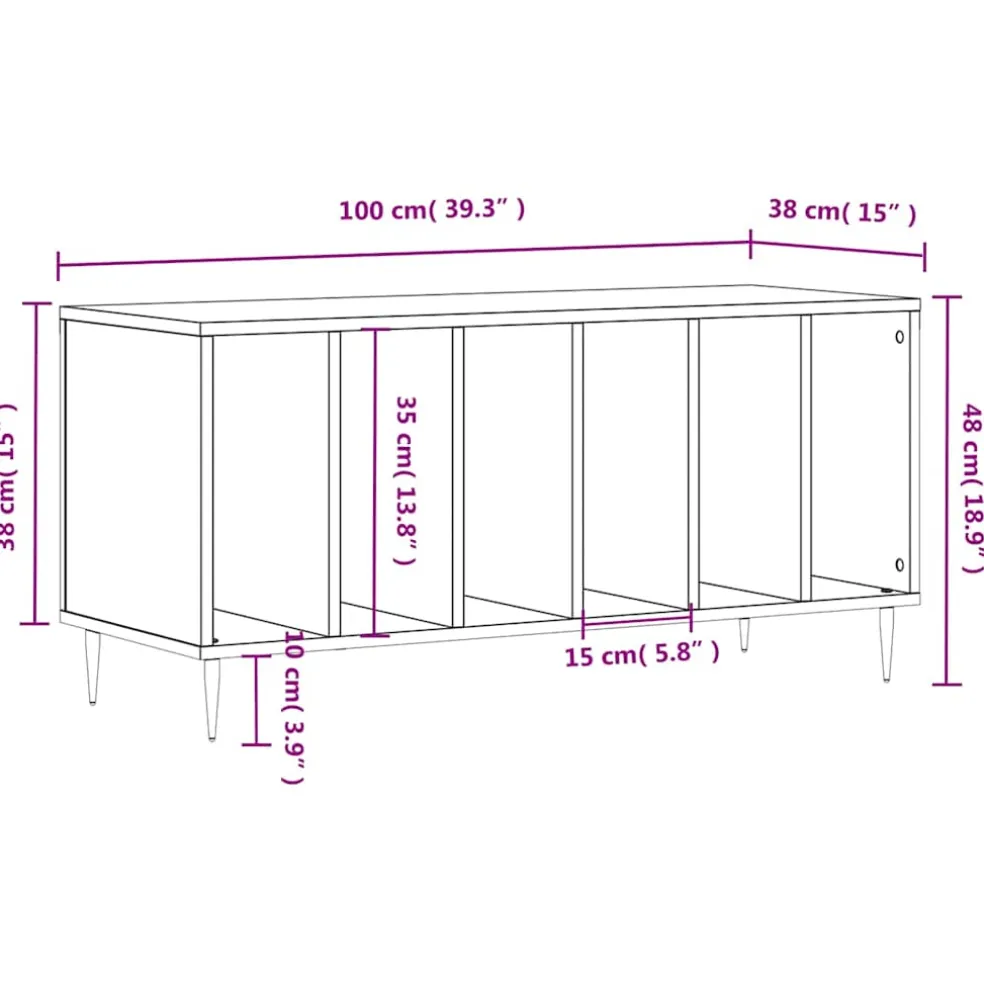 vidaXL Platenkast 100x38x48 cm bewerkt hout zwart