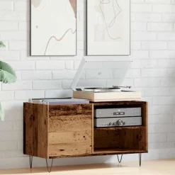 vidaXL Platenkast 84,5x38x48 cm bewerkt hout oud houtkleurig