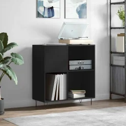 vidaXL Platenkast 84,5x38x89 cm bewerkt hout zwart