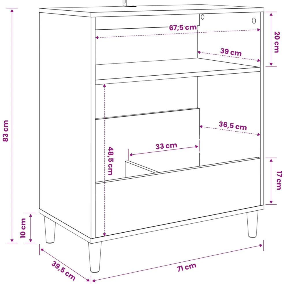 vidaXL Platenspeler Steun Sonoma Eiken 71 x 39,5 x 83 cm Bewerkt hout